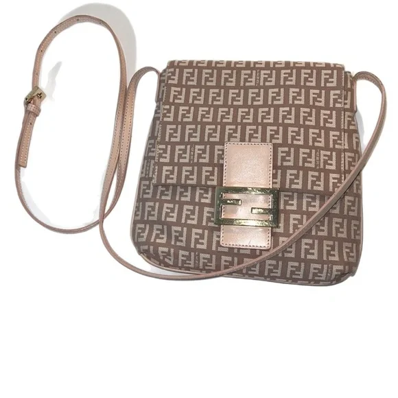 Authentic EUC FENDI Zucchino Monogram Pink Gold Crossbody/ Shoulder Bag